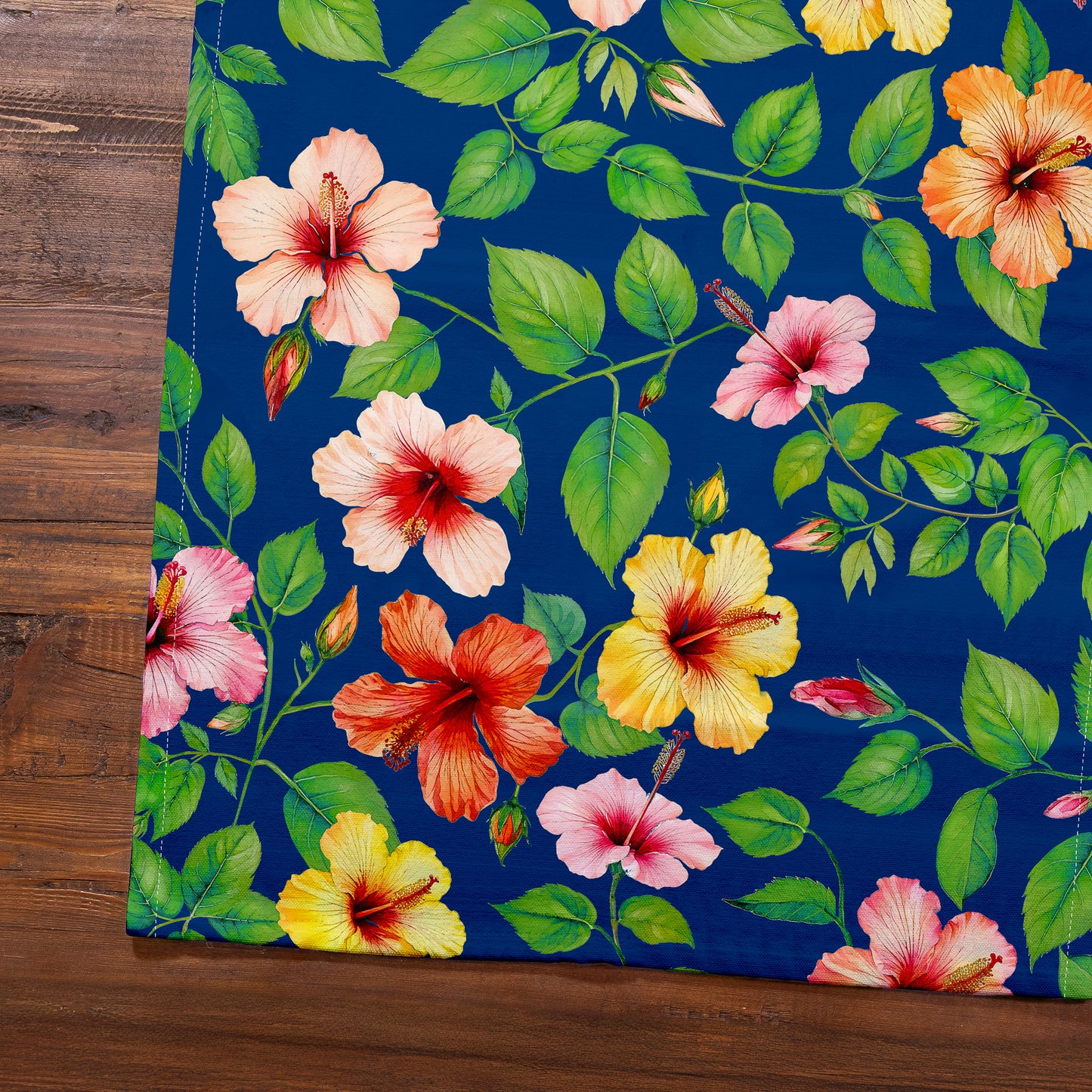 Hibiscus Flowers Blue Tea Towel