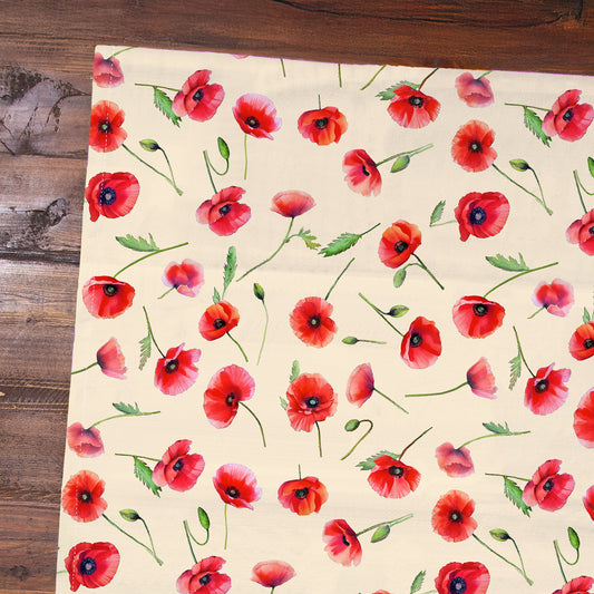 Poppy Flowers Cream Tea Towel