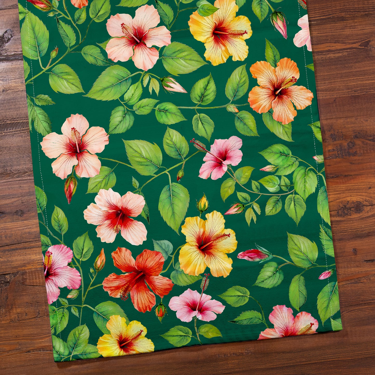 Hibiscus Flowers Green Tea Towel