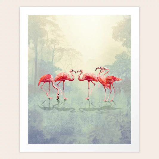 Flamingos in the Jungle Art Print