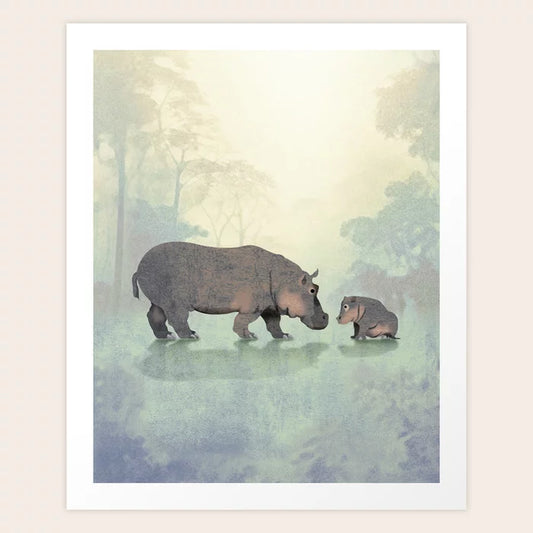 Hippos in the Jungle Art Print