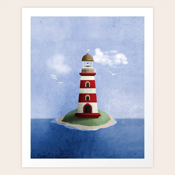 Lighthouse Red Nautical Art Print