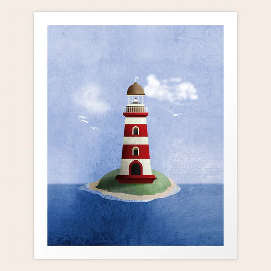Lighthouse Red Nautical Art Print