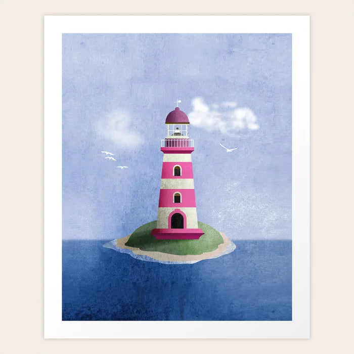 Lighthouse Pink Nautical Art Print