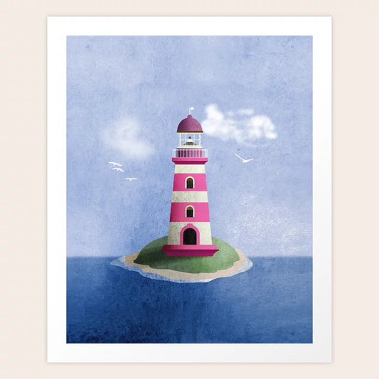 Lighthouse Pink Nautical Art Print