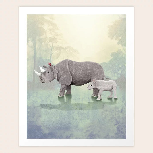 Rhinos in the Jungle Art Print