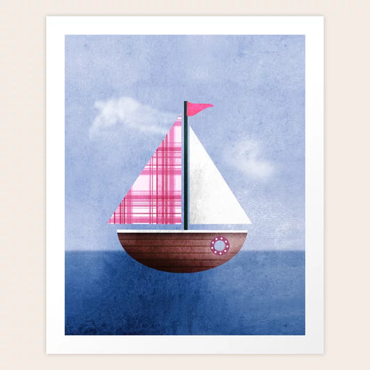 Sailboat Pink Nautical Art Print